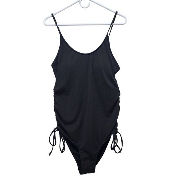 Summer Mae Black Ruched Side One Piece Swimsuit Size M Adjustable Drawstring - Picture 5 of 9